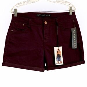 Tinseltown Denim Couture Burgundy Bermuda Rolled Denim Shorts